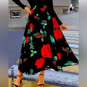 SHEIN Privé Plus Sized Women’s Floral Print Skirt in 1X